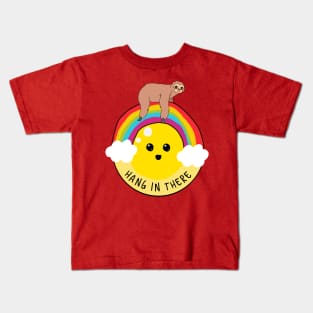 Hang in there sloth riding rainbow shirt Kids T-Shirt